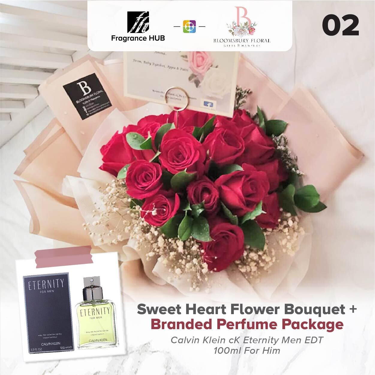 Sweet Heart Flower Bouquet + Fragrance Hub Branded Perfume (By: Bloomsbury from Puchong)