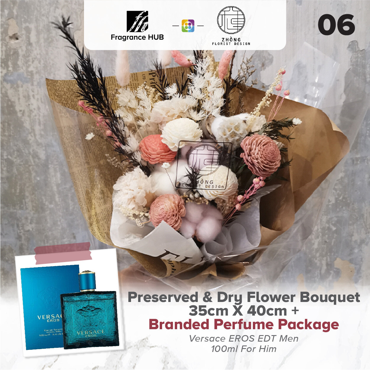 Preserved And Dry Flower Bouquet  + Fragrance Hub Branded Perfume (By: Zhong Florist from Penang)