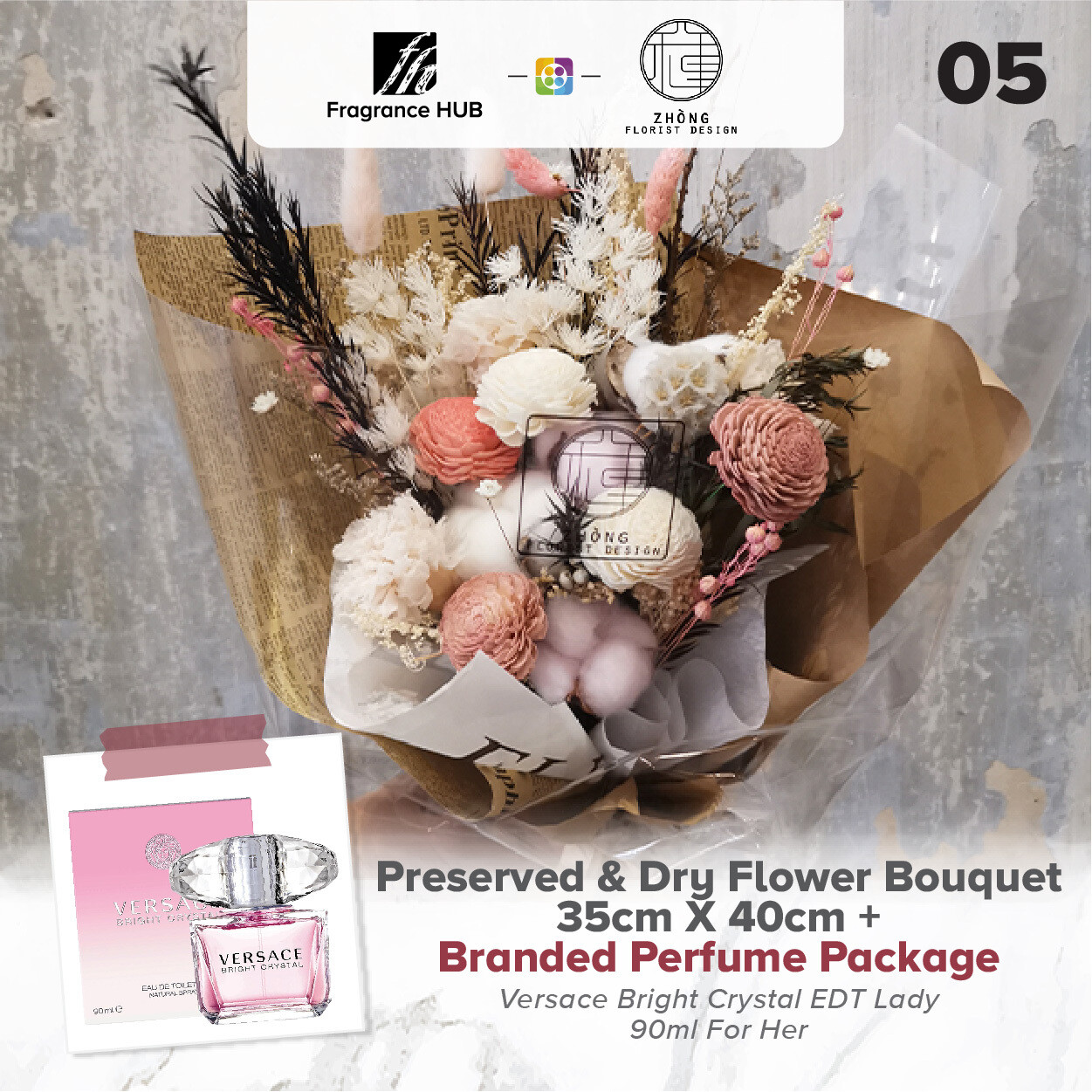 Preserved And Dry Flower Bouquet  + Fragrance Hub Branded Perfume (By: Zhong Florist from Penang)