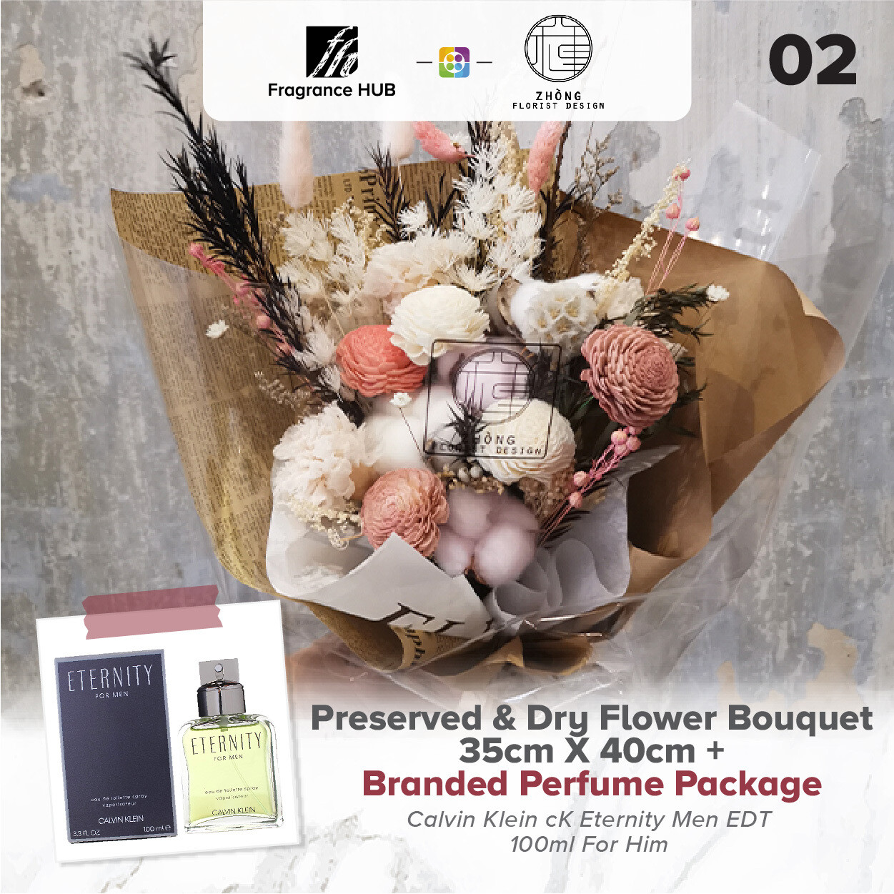 Preserved And Dry Flower Bouquet  + Fragrance Hub Branded Perfume (By: Zhong Florist from Penang)