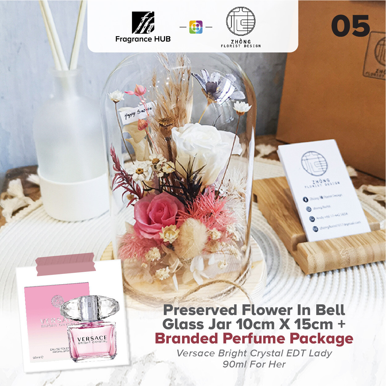 Preserved Flower In Bell Glass Jar  + Fragrance Hub Branded Perfume (By: Zhong Florist from Penang)