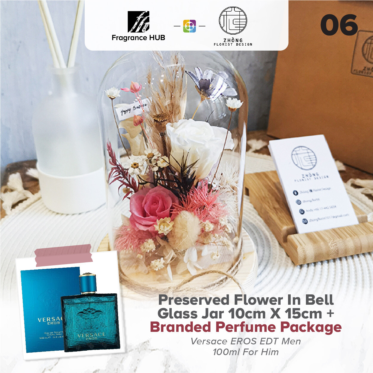 Preserved Flower In Bell Glass Jar  + Fragrance Hub Branded Perfume (By: Zhong Florist from Penang)