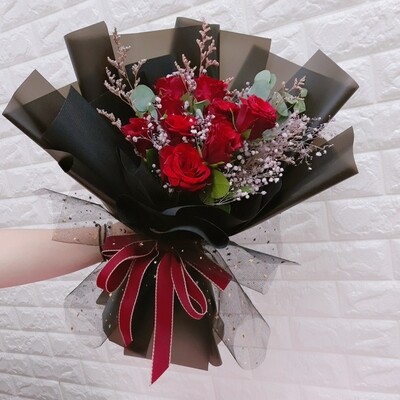 9 stalks Red Roses with Baby Breath (By: Sweet Diary from Puchong)