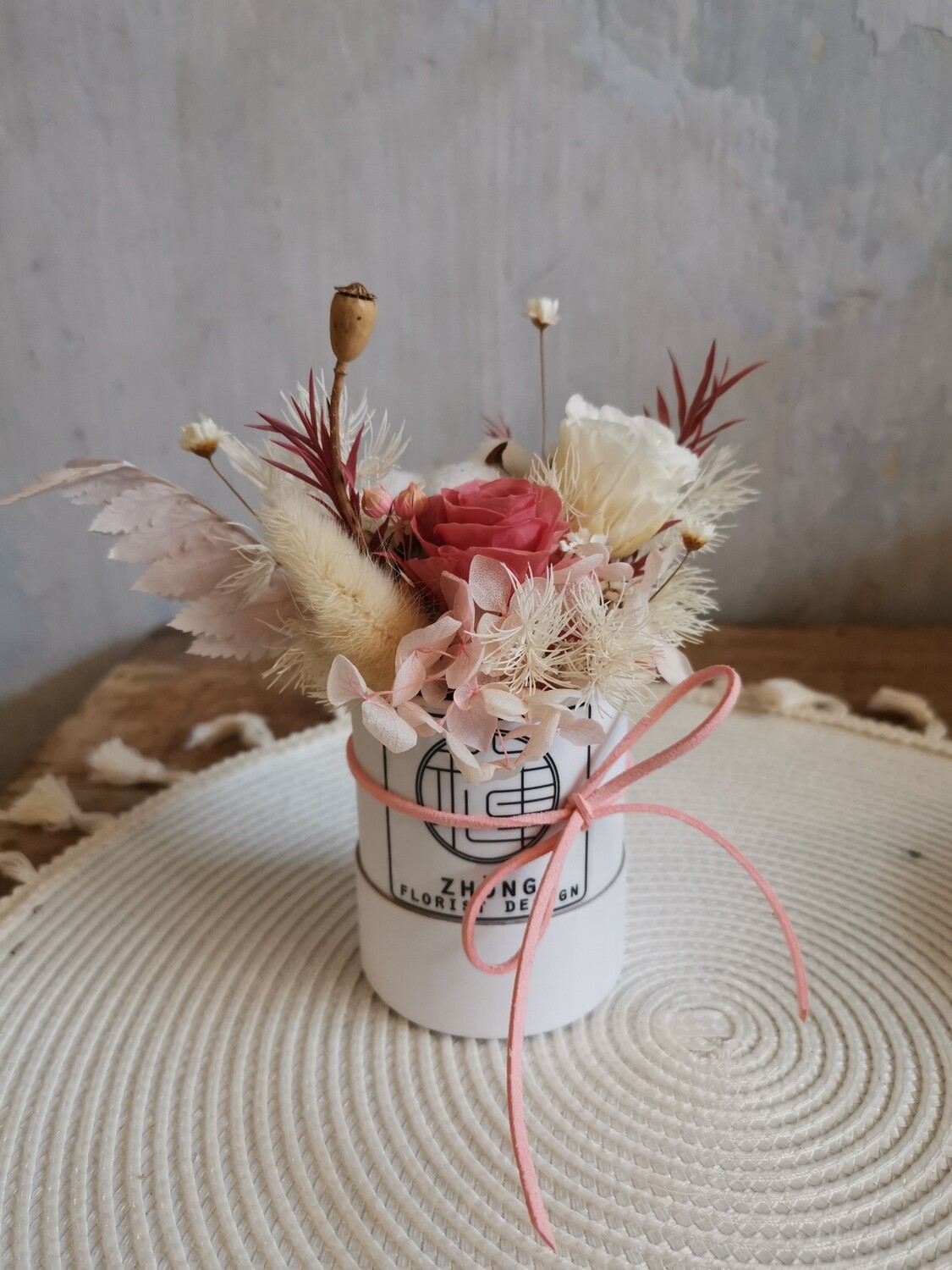 Mini Preserved Flower Pot - White (By: Zhong Florist from Penang)