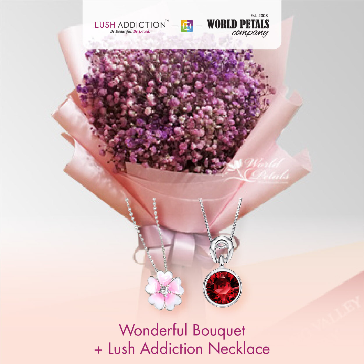 Wonderful Bouquet  + Lush Addiction Necklace (By: World Petals Florist from KL)
