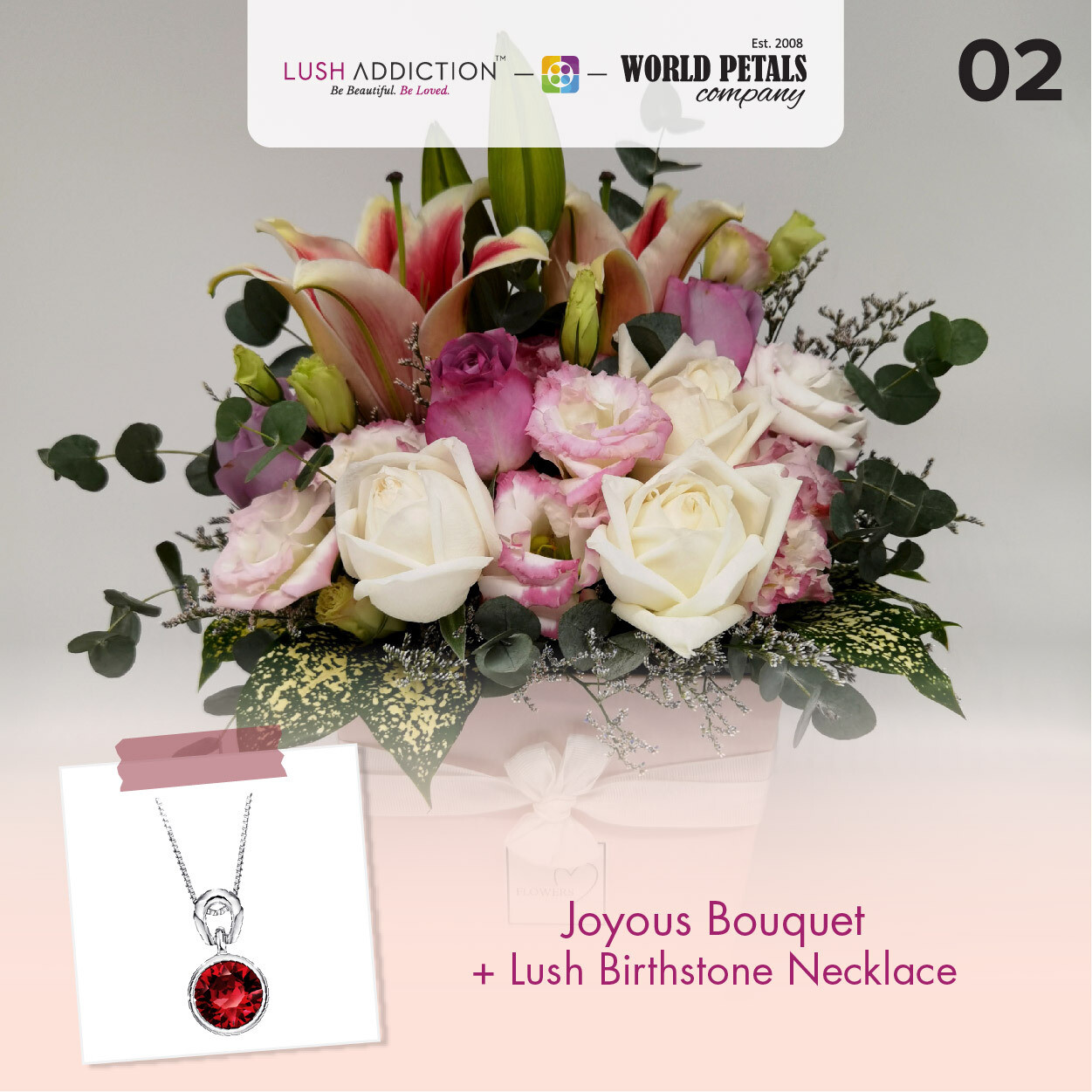 Joy Us Bouquet  + Lush Addiction Necklace (By: World Petals Florist from KL)