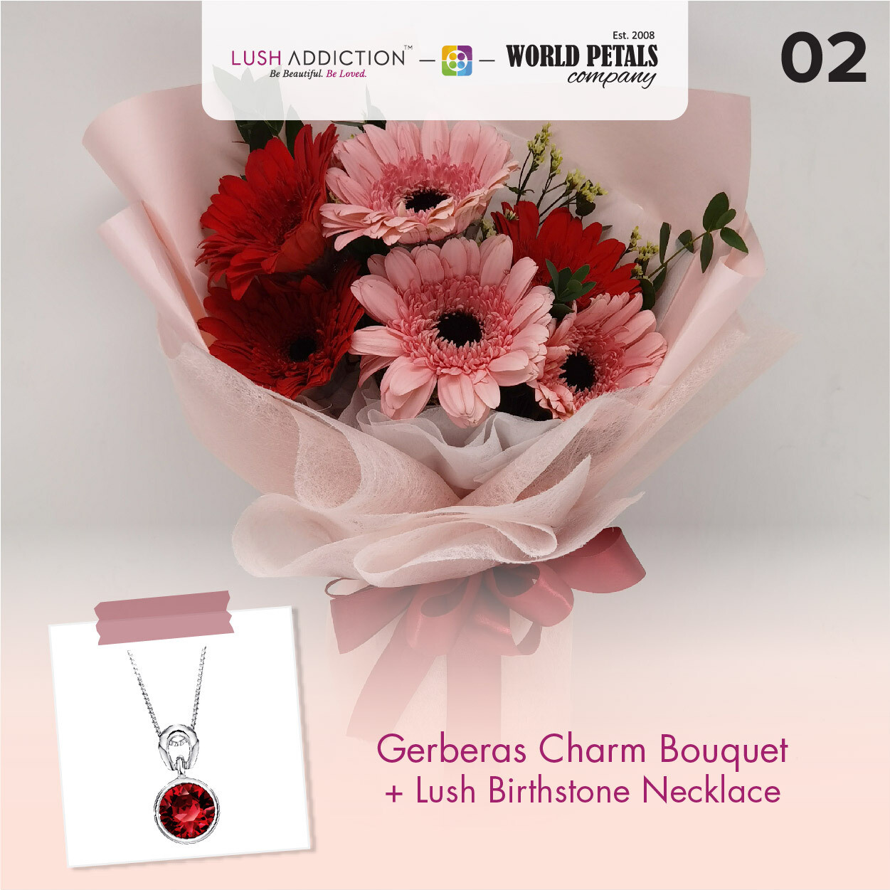 Gerberas Charm + Lush Addiction Necklace (By: World Petals Florist from KL)