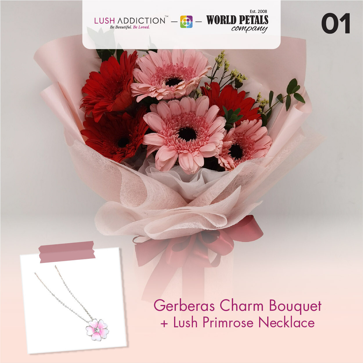 Gerberas Charm + Lush Addiction Necklace (By: World Petals Florist from KL)