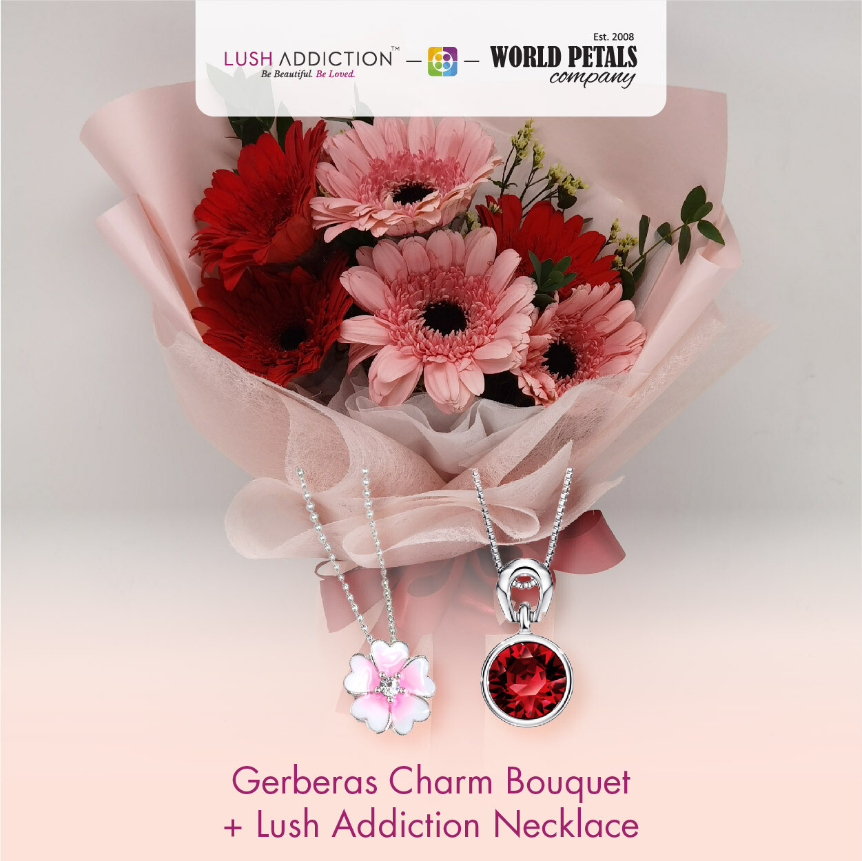 Gerberas Charm + Lush Addiction Necklace (By: World Petals Florist from KL)