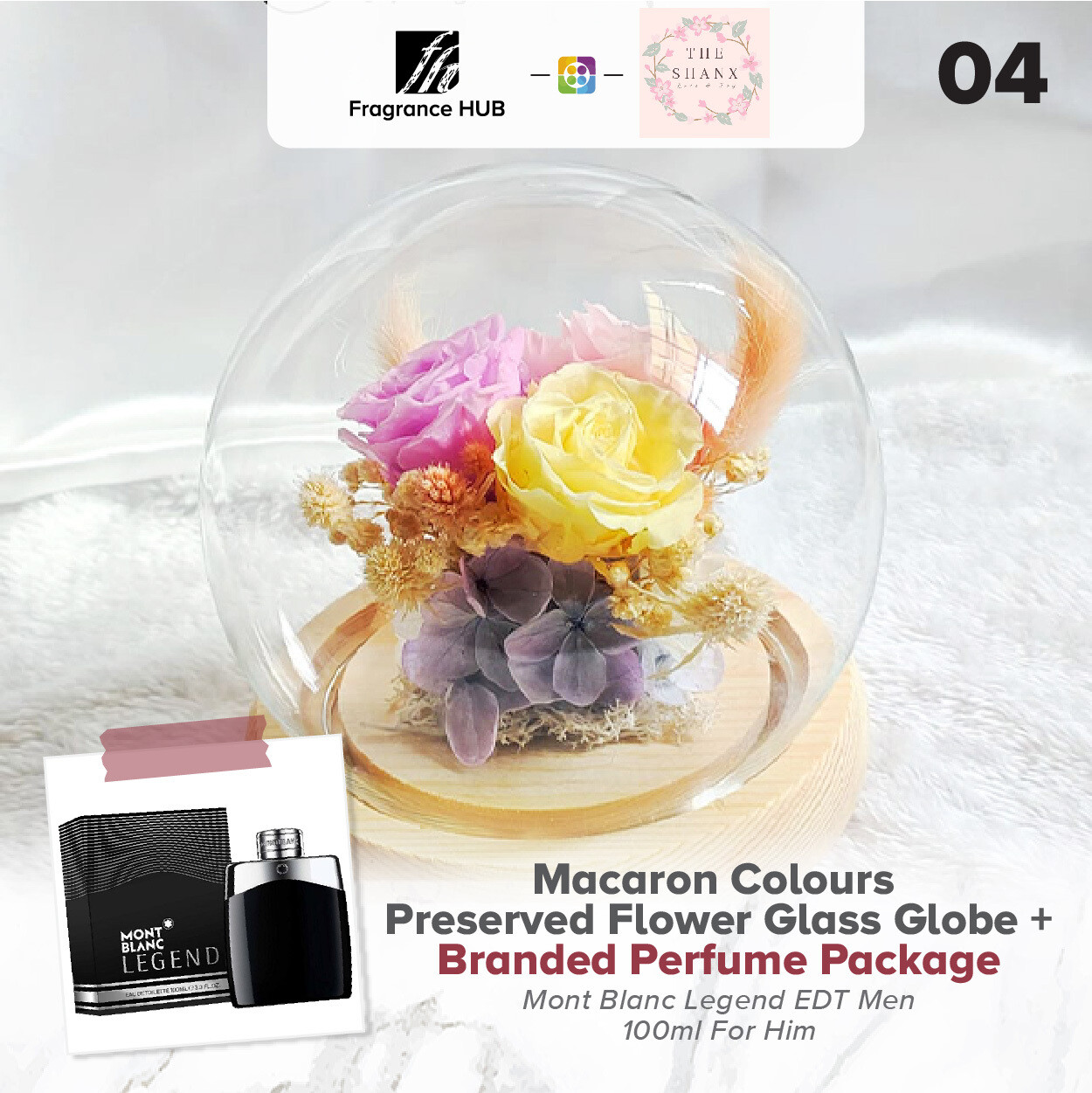 Macaron Colours Preserved Flower Glass Globe + Fragrance Hub Branded Perfume (By: The Shanx Florist from Melaka)