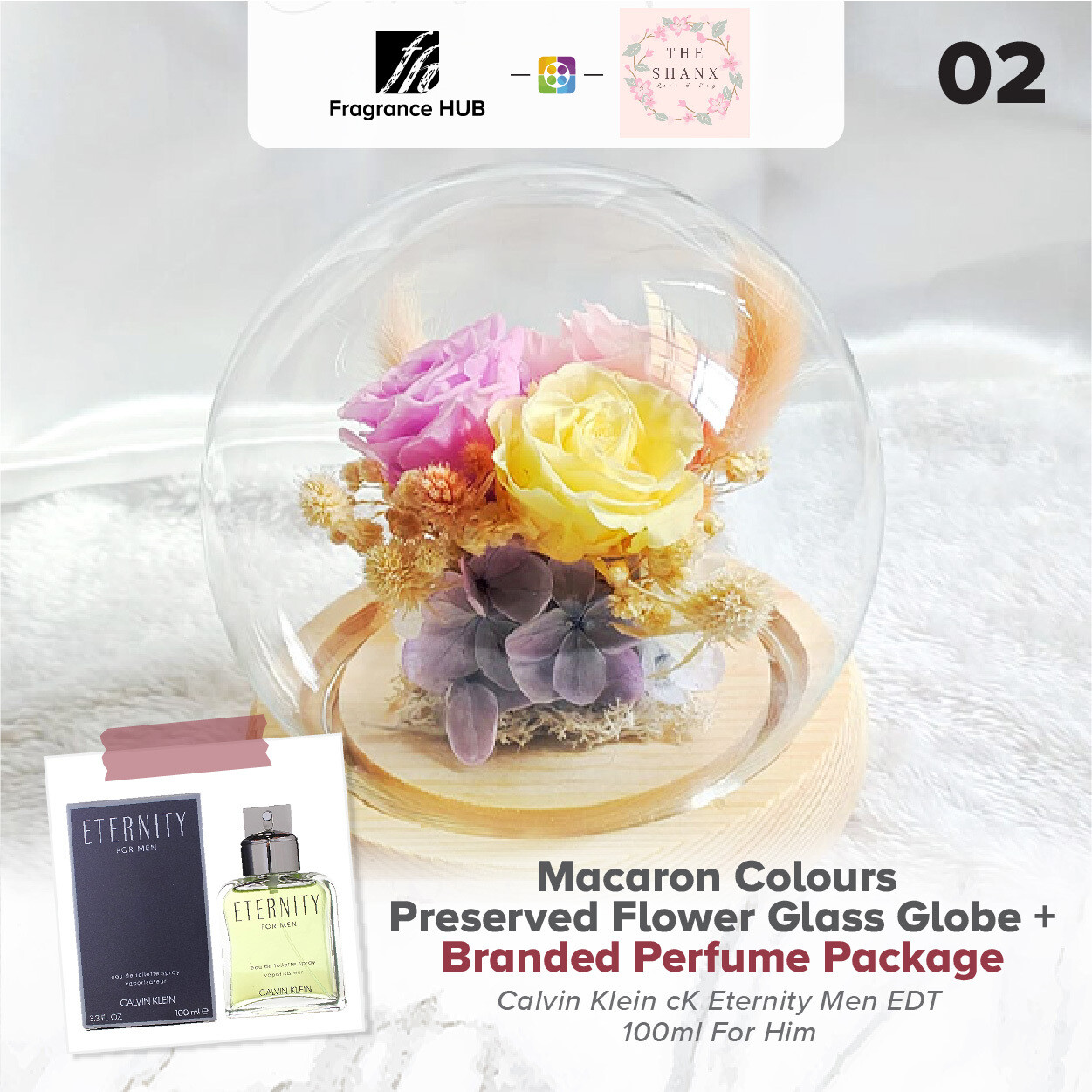 Macaron Colours Preserved Flower Glass Globe + Fragrance Hub Branded Perfume (By: The Shanx Florist from Melaka)