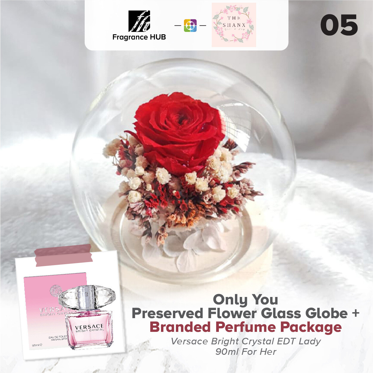 Only You Preserved Flower Glass Globe + Fragrance Hub Branded Perfume (By: The Shanx Florist from Melaka)