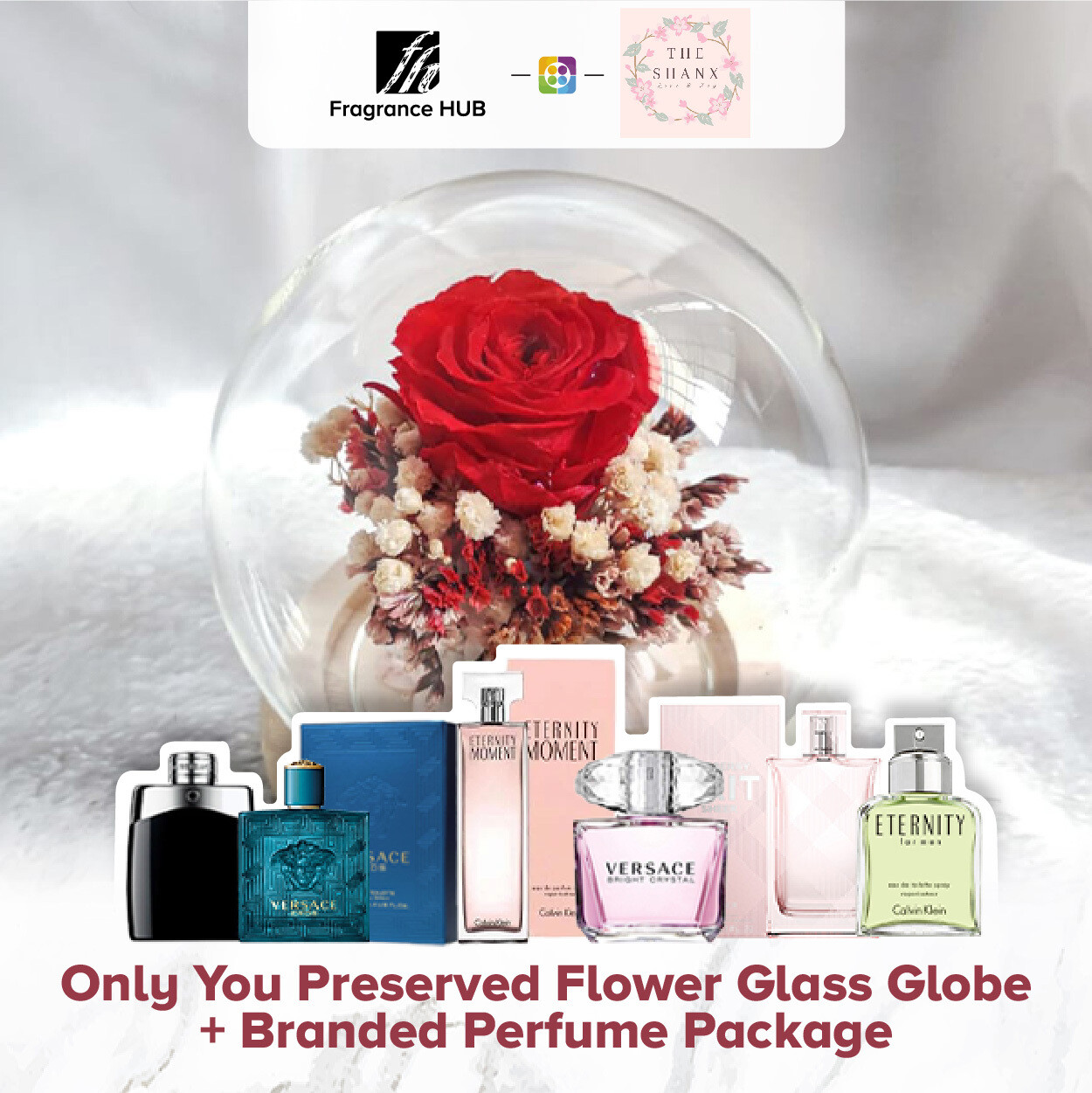 Only You Preserved Flower Glass Globe + Fragrance Hub Branded Perfume (By: The Shanx Florist from Melaka)