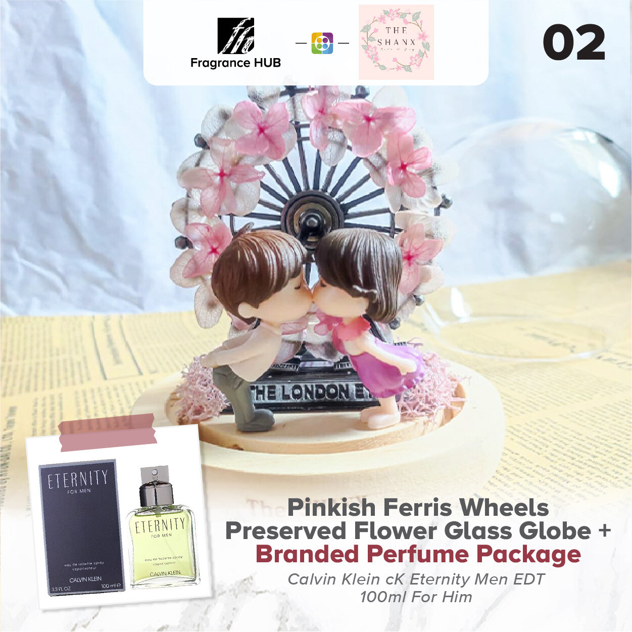 Pinkish Ferris Wheels Preserved Flower Glass Globe + Fragrance Hub Branded Perfume (By: The Shanx Florist from Melaka)