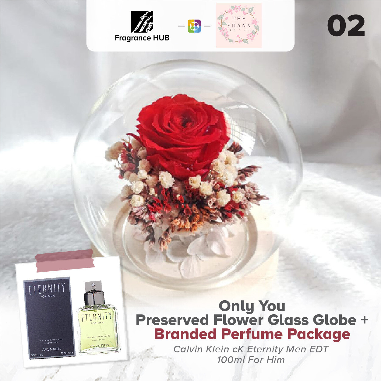 Only You Preserved Flower Glass Globe + Fragrance Hub Branded Perfume (By: The Shanx Florist from Melaka)