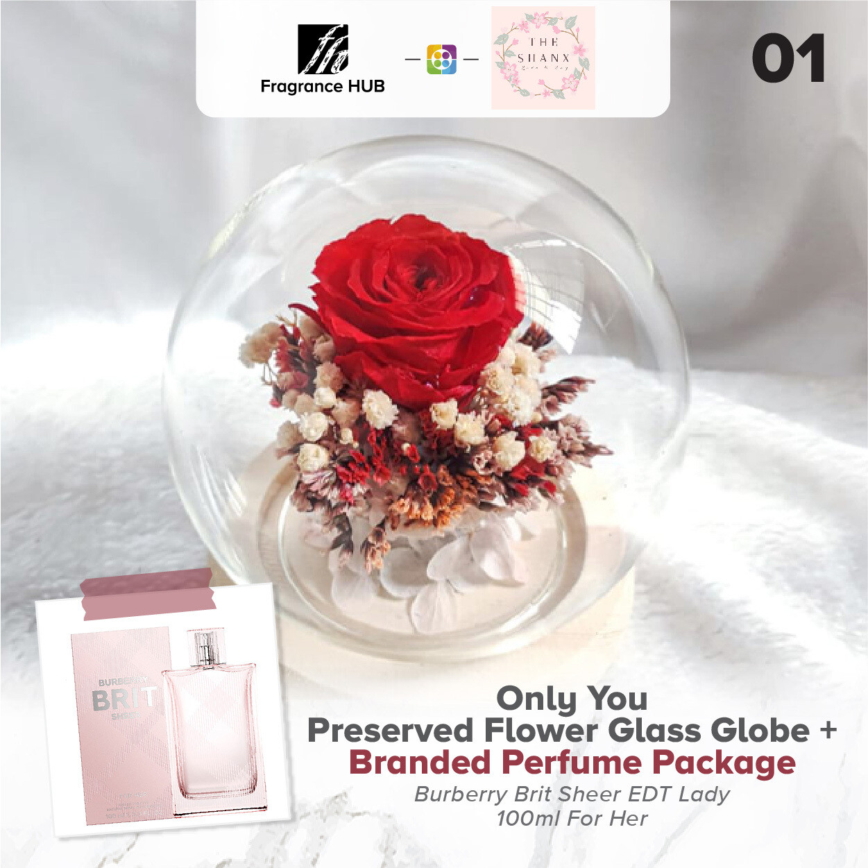 Only You Preserved Flower Glass Globe + Fragrance Hub Branded Perfume (By: The Shanx Florist from Melaka)