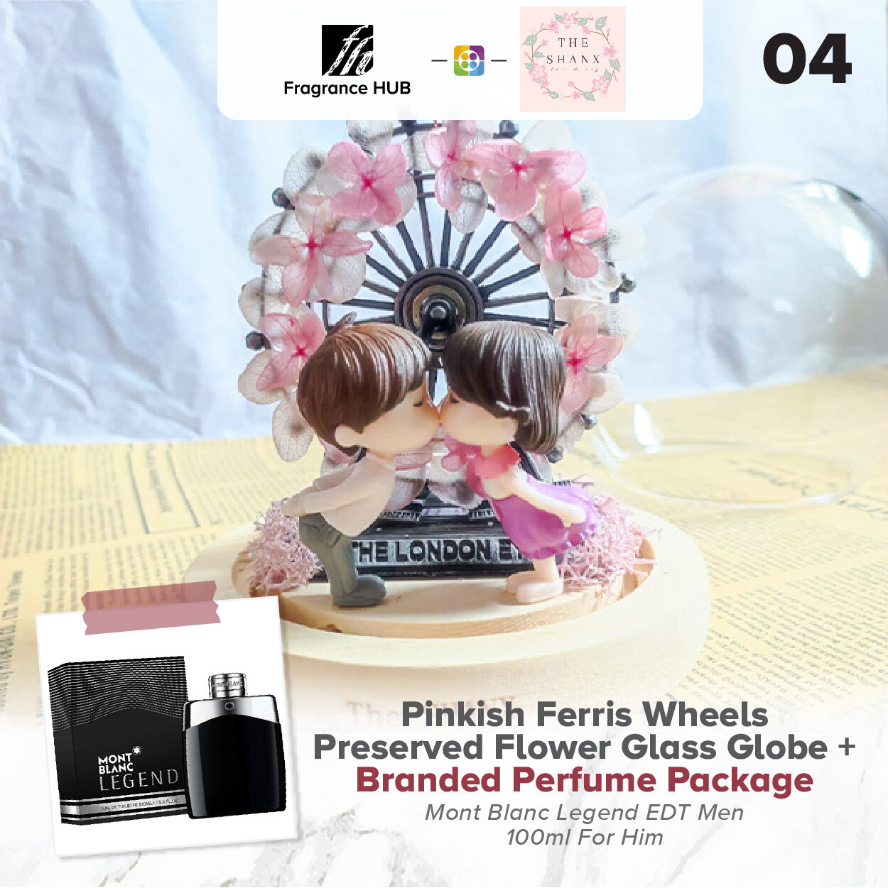 Pinkish Ferris Wheels Preserved Flower Glass Globe + Fragrance Hub Branded Perfume (By: The Shanx Florist from Melaka)