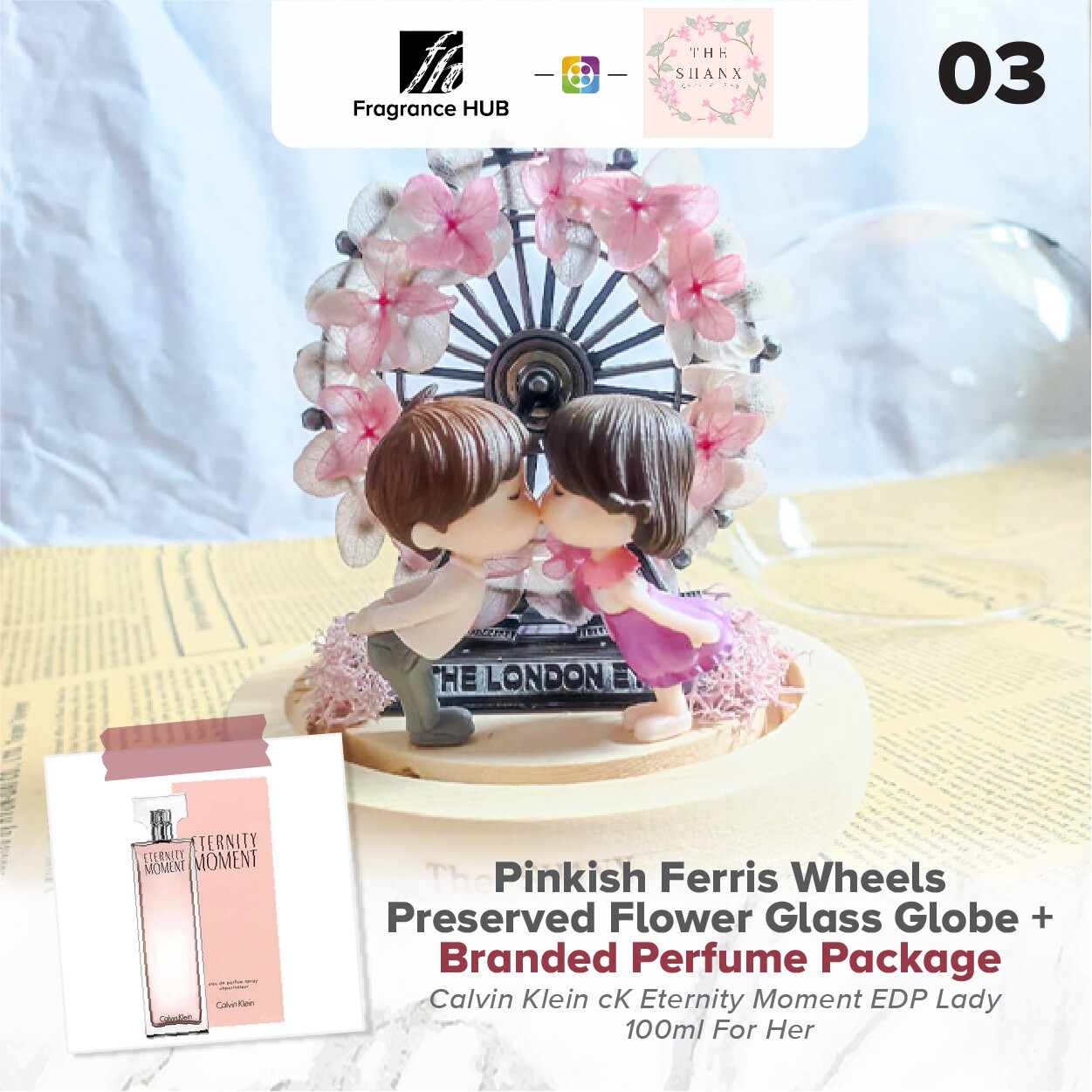Pinkish Ferris Wheels Preserved Flower Glass Globe + Fragrance Hub Branded Perfume (By: The Shanx Florist from Melaka)