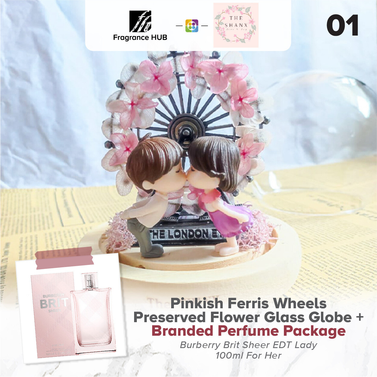 Pinkish Ferris Wheels Preserved Flower Glass Globe + Fragrance Hub Branded Perfume (By: The Shanx Florist from Melaka)