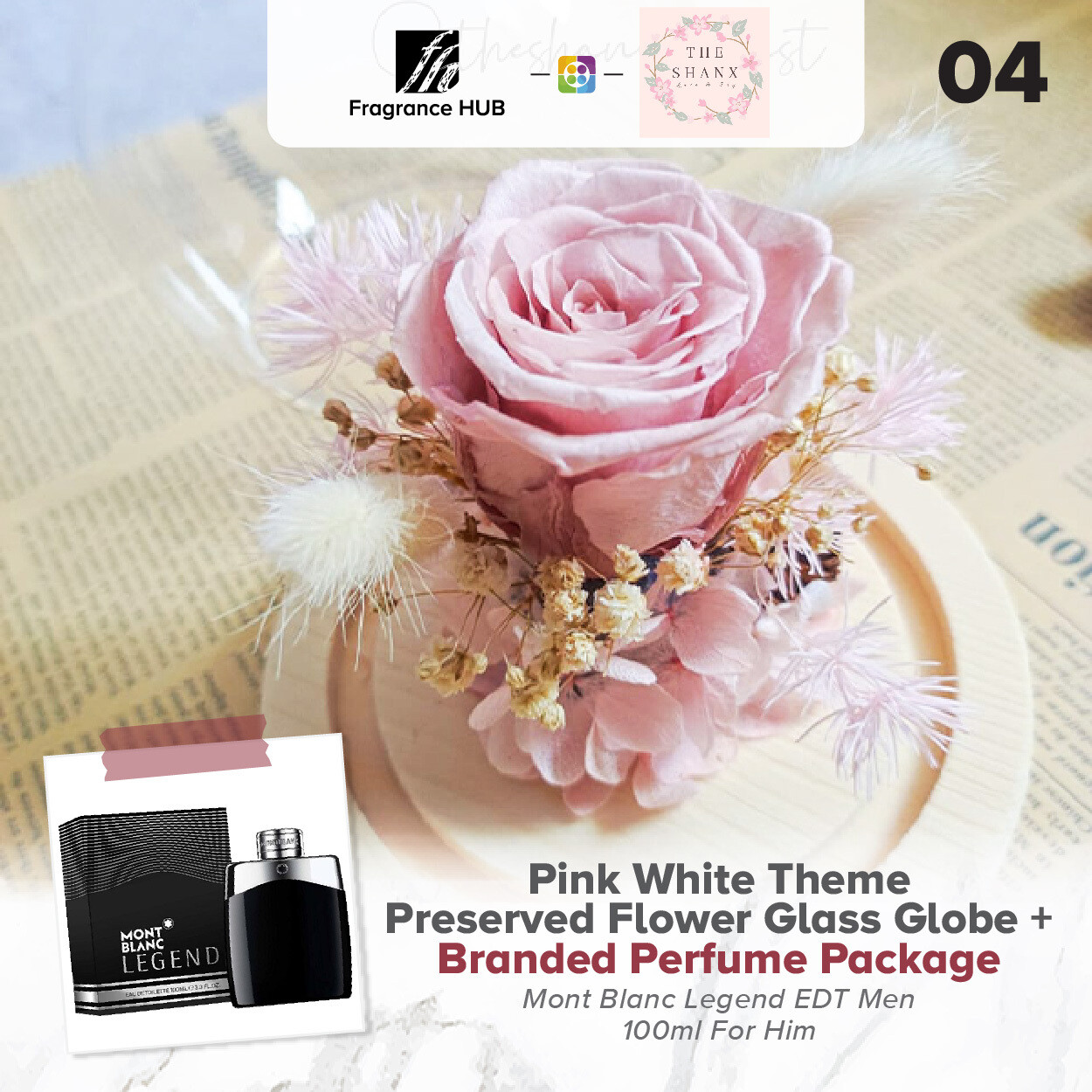 Pink White Theme Preserved Flower Glass Globe + Fragrance Hub Branded Perfume (By: The Shanx Florist from Melaka)