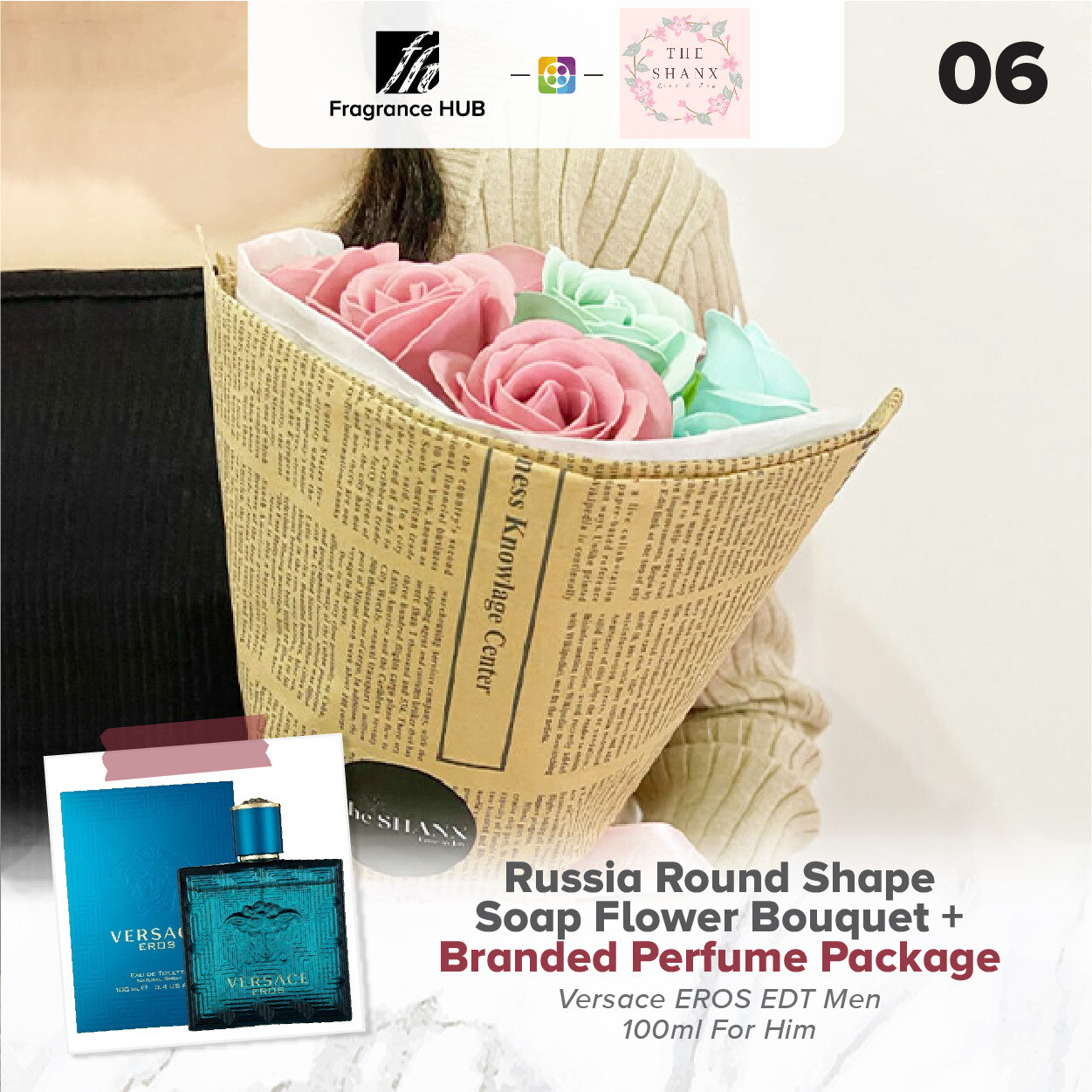 Russia Round Shape Soap Flower Bouquet + Fragrance Hub Branded Perfume (By: The Shanx Florist from Melaka)