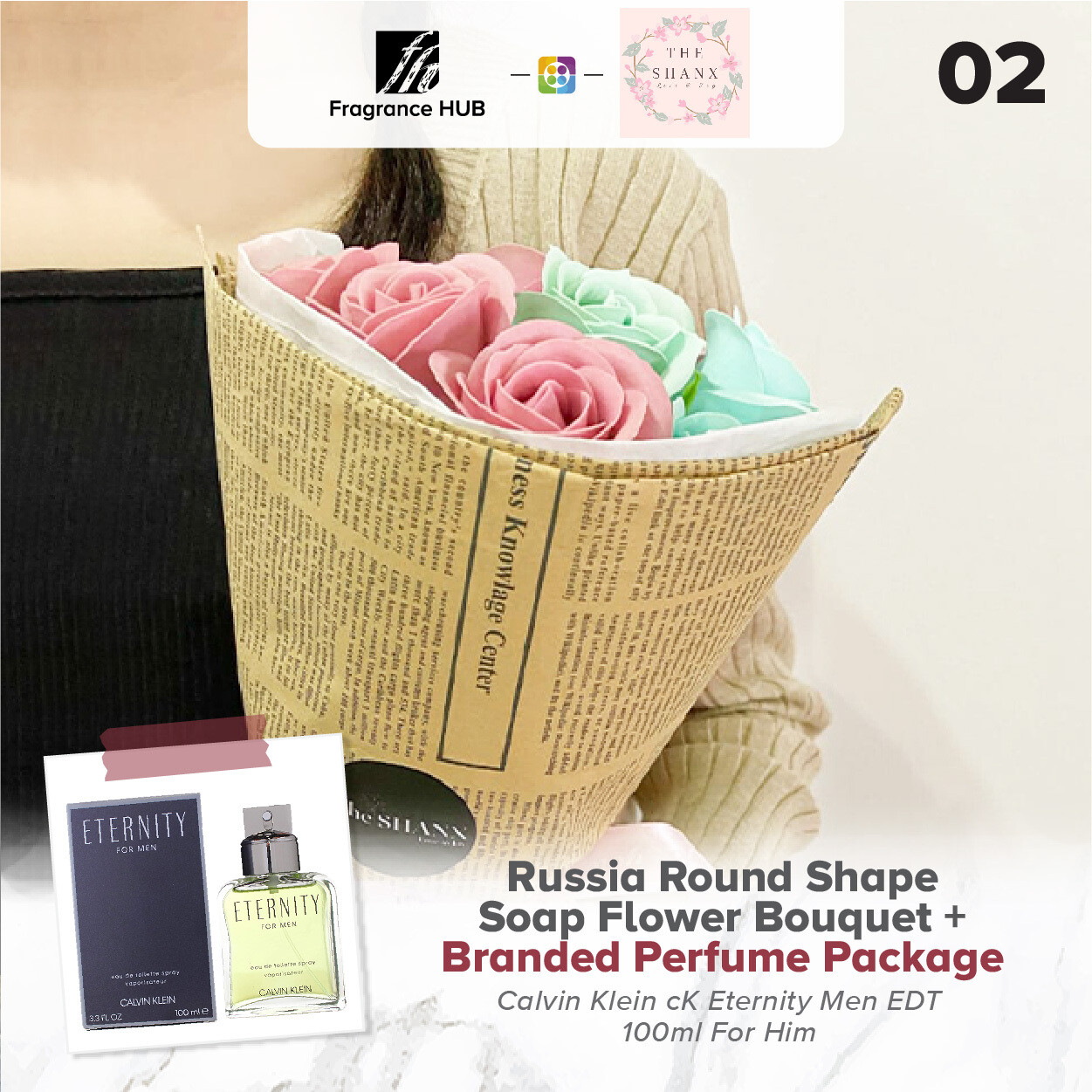 Russia Round Shape Soap Flower Bouquet + Fragrance Hub Branded Perfume (By: The Shanx Florist from Melaka)