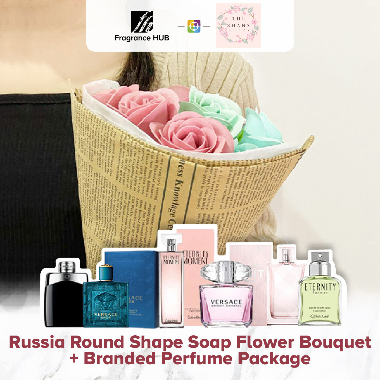 Russia Round Shape Soap Flower Bouquet + Fragrance Hub Branded Perfume (By: The Shanx Florist from Melaka)