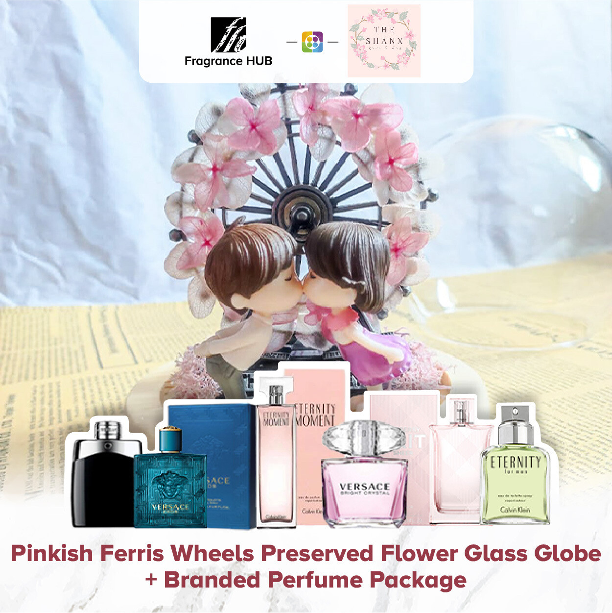 Pinkish Ferris Wheels Preserved Flower Glass Globe + Fragrance Hub Branded Perfume (By: The Shanx Florist from Melaka)
