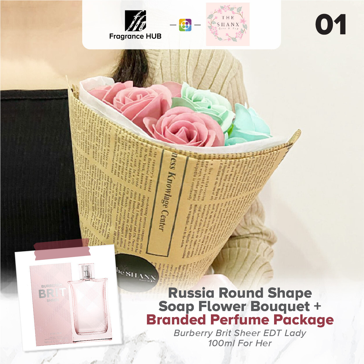Russia Round Shape Soap Flower Bouquet + Fragrance Hub Branded Perfume (By: The Shanx Florist from Melaka)