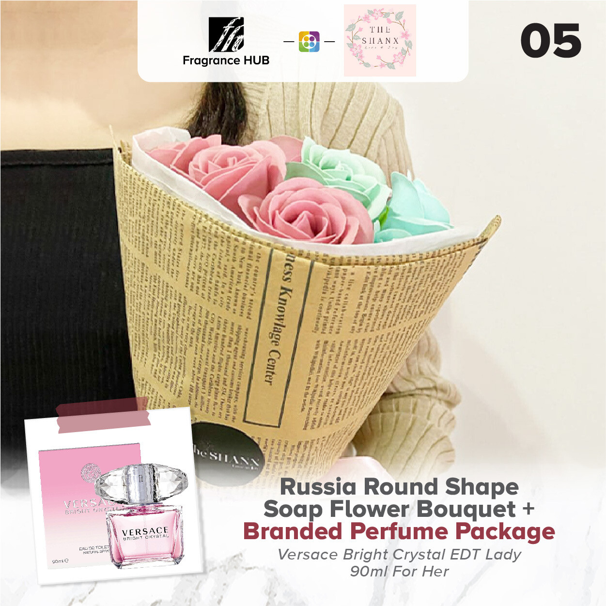 Russia Round Shape Soap Flower Bouquet + Fragrance Hub Branded Perfume (By: The Shanx Florist from Melaka)