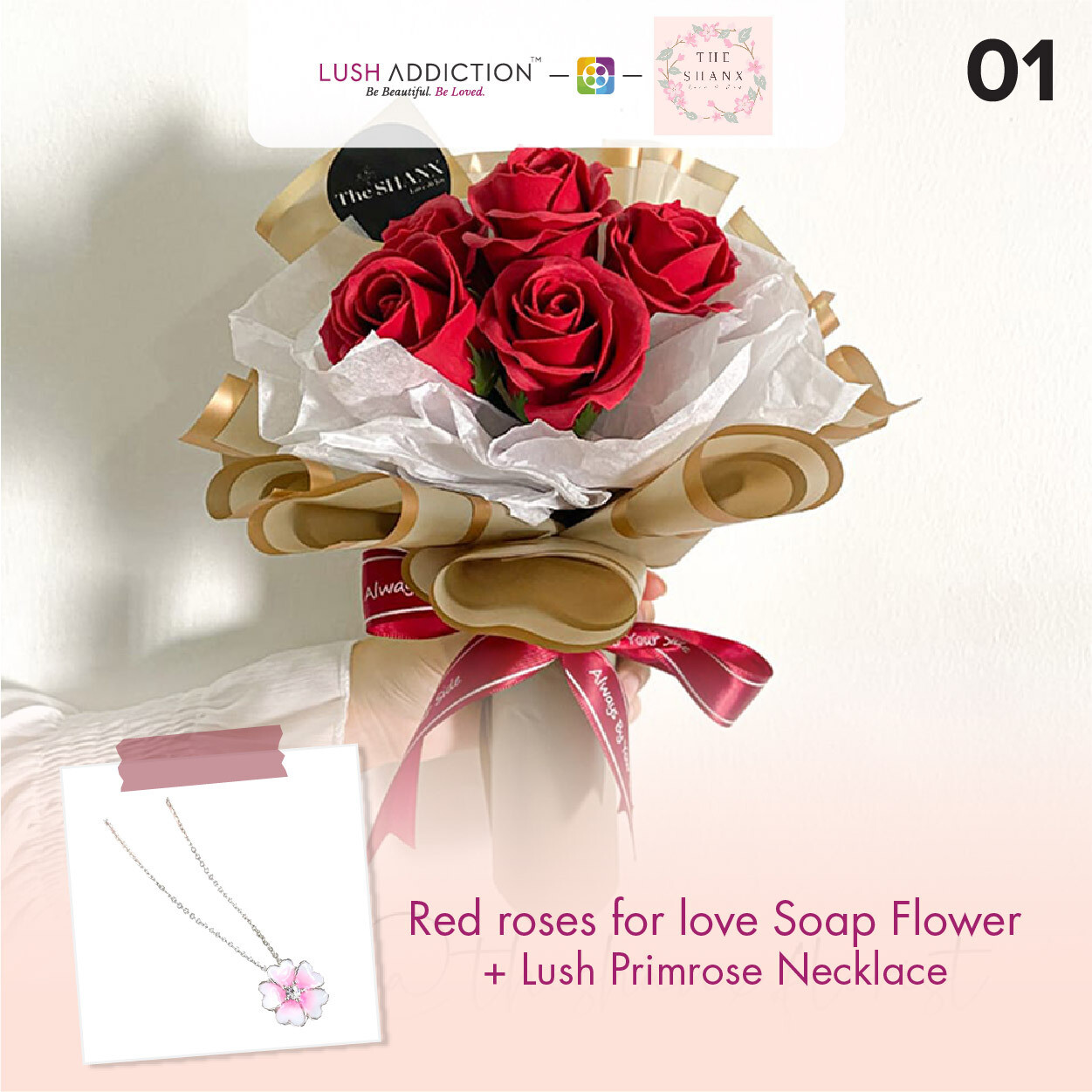 Red Roses for Love (Soap Flower) + Lush Addiction Necklace (By: The Shanx Florist from Melaka)