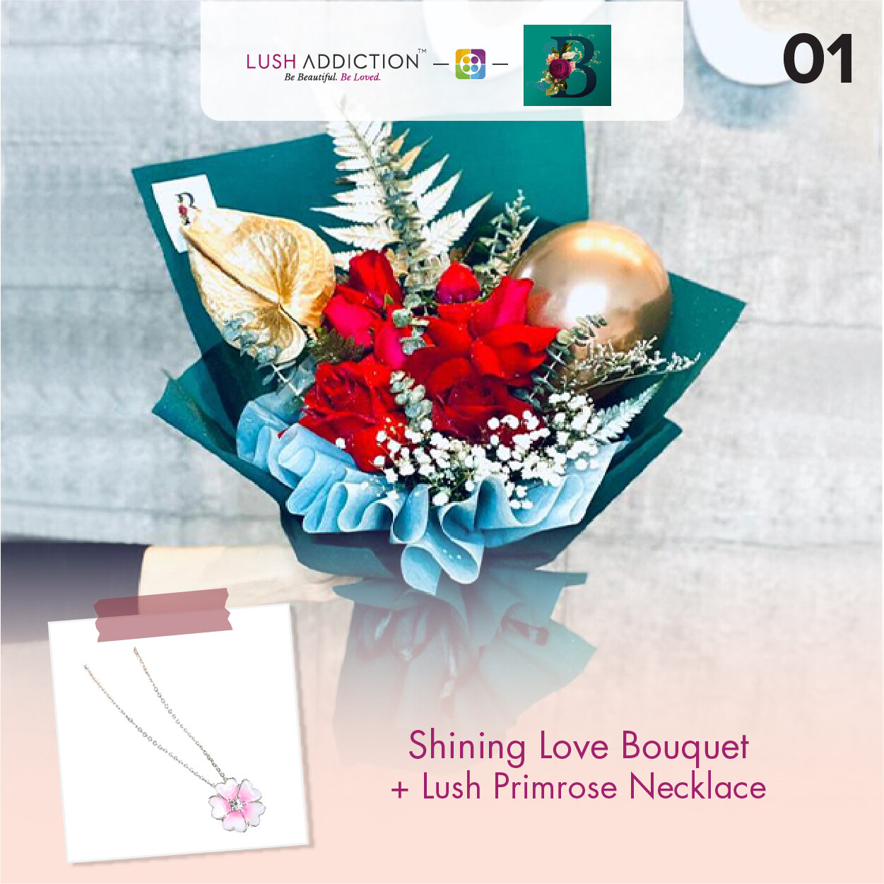 Shining Love Bouquet + Lush Addiction Necklace (By: The Bliss Florist from Melaka)
