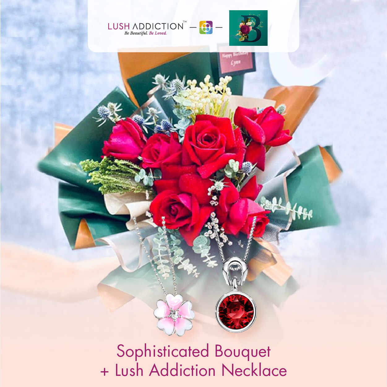 Sophisticated Bouquet + Lush Addiction Necklace (By: The Bliss Florist from Melaka)