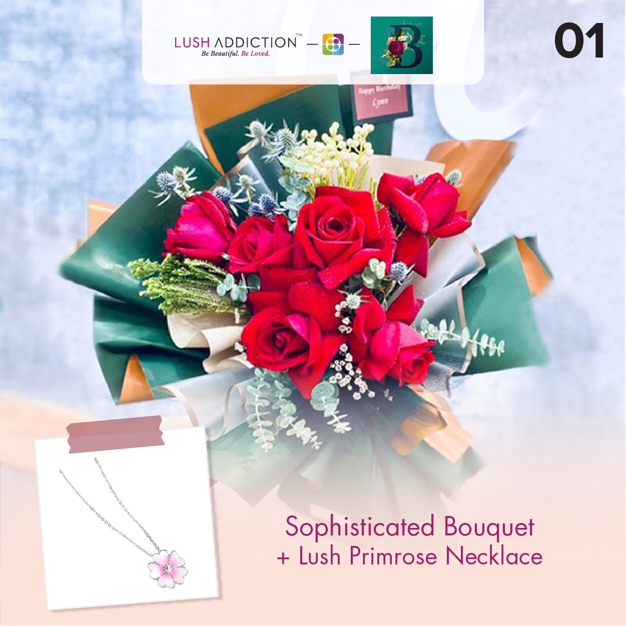 Sophisticated Bouquet + Lush Addiction Necklace (By: The Bliss Florist from Melaka)