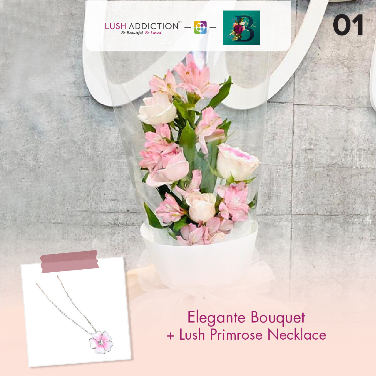 Elegante Bouquet + Lush Addiction Necklace (By: The Bliss Florist from Melaka)