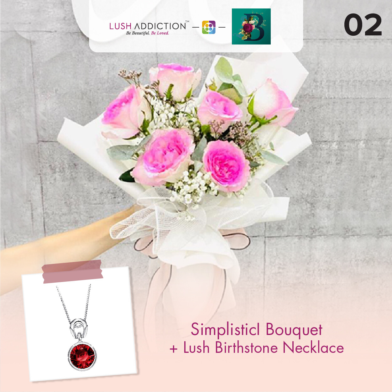 Simplistic Bouquet + Lush Addiction Necklace (By: The Bliss Florist from Melaka)