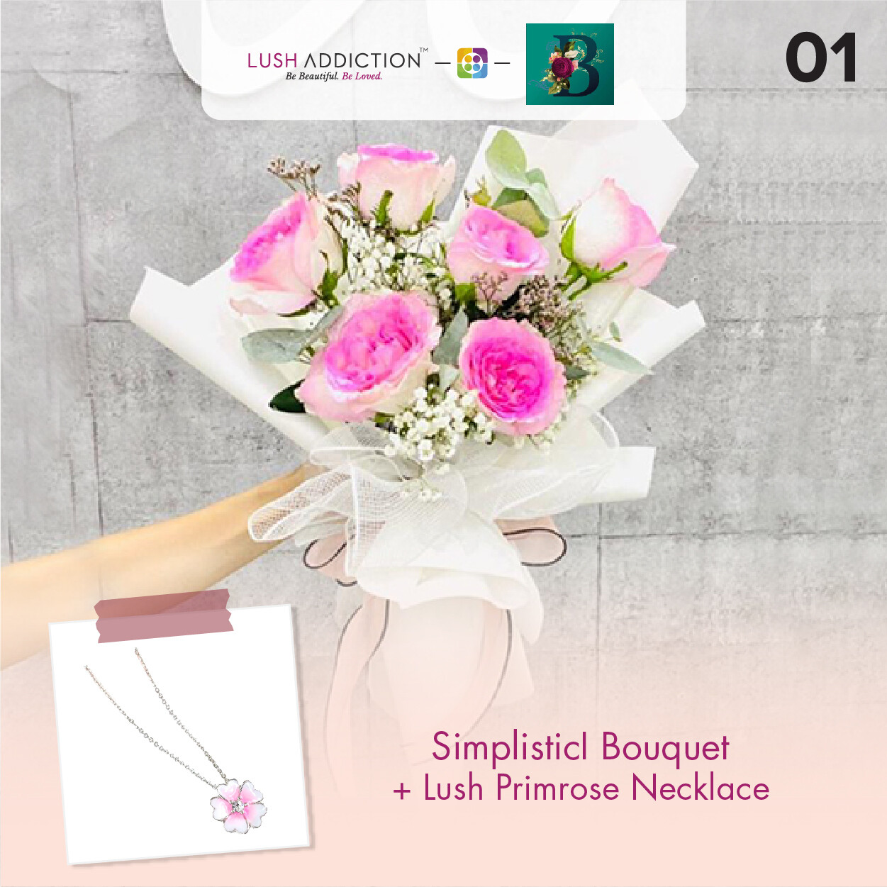 Simplistic Bouquet + Lush Addiction Necklace (By: The Bliss Florist from Melaka)
