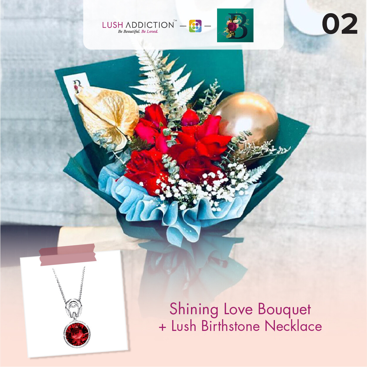 Shining Love Bouquet + Lush Addiction Necklace (By: The Bliss Florist from Melaka)