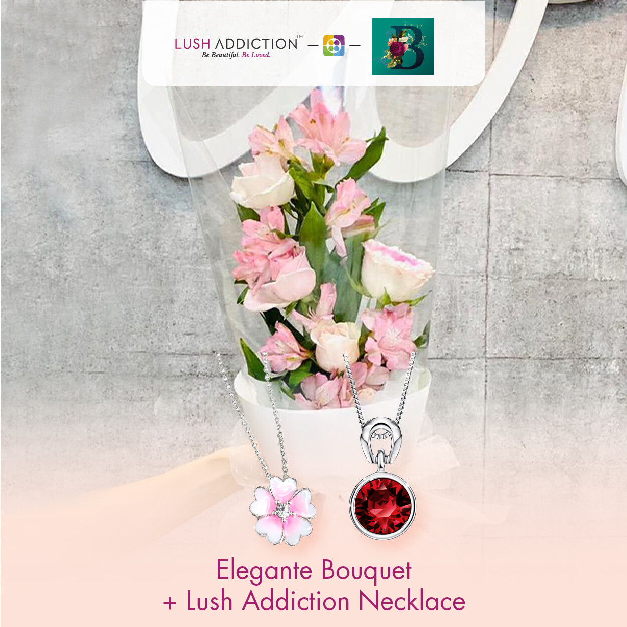 Elegante Bouquet + Lush Addiction Necklace (By: The Bliss Florist from Melaka)