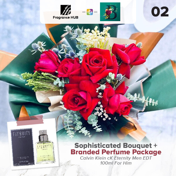 Sophisticated Bouquet + Fragrance Hub Branded Perfume (By: The Bliss Florist from Melaka)