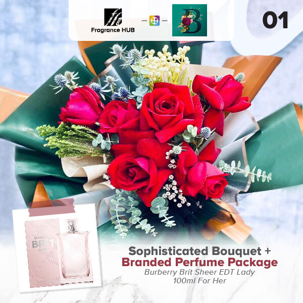 Sophisticated Bouquet + Fragrance Hub Branded Perfume (By: The Bliss Florist from Melaka)