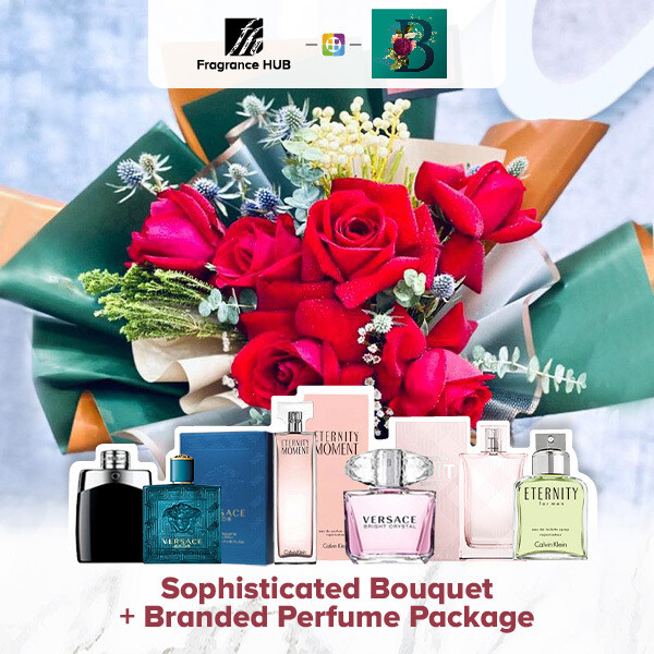 Sophisticated Bouquet + Fragrance Hub Branded Perfume (By: The Bliss Florist from Melaka)