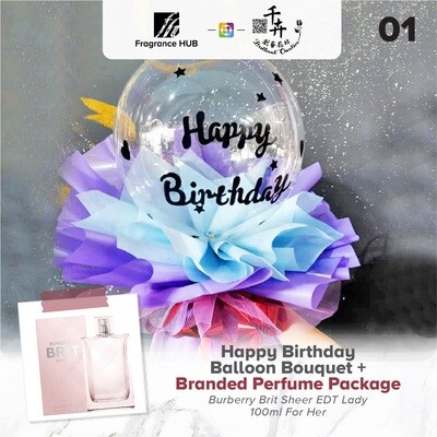 Happy Birthday Balloon Bouquet + Fragrance Hub Branded Perfume (By: Brilliant Creative Florist from Sibu)