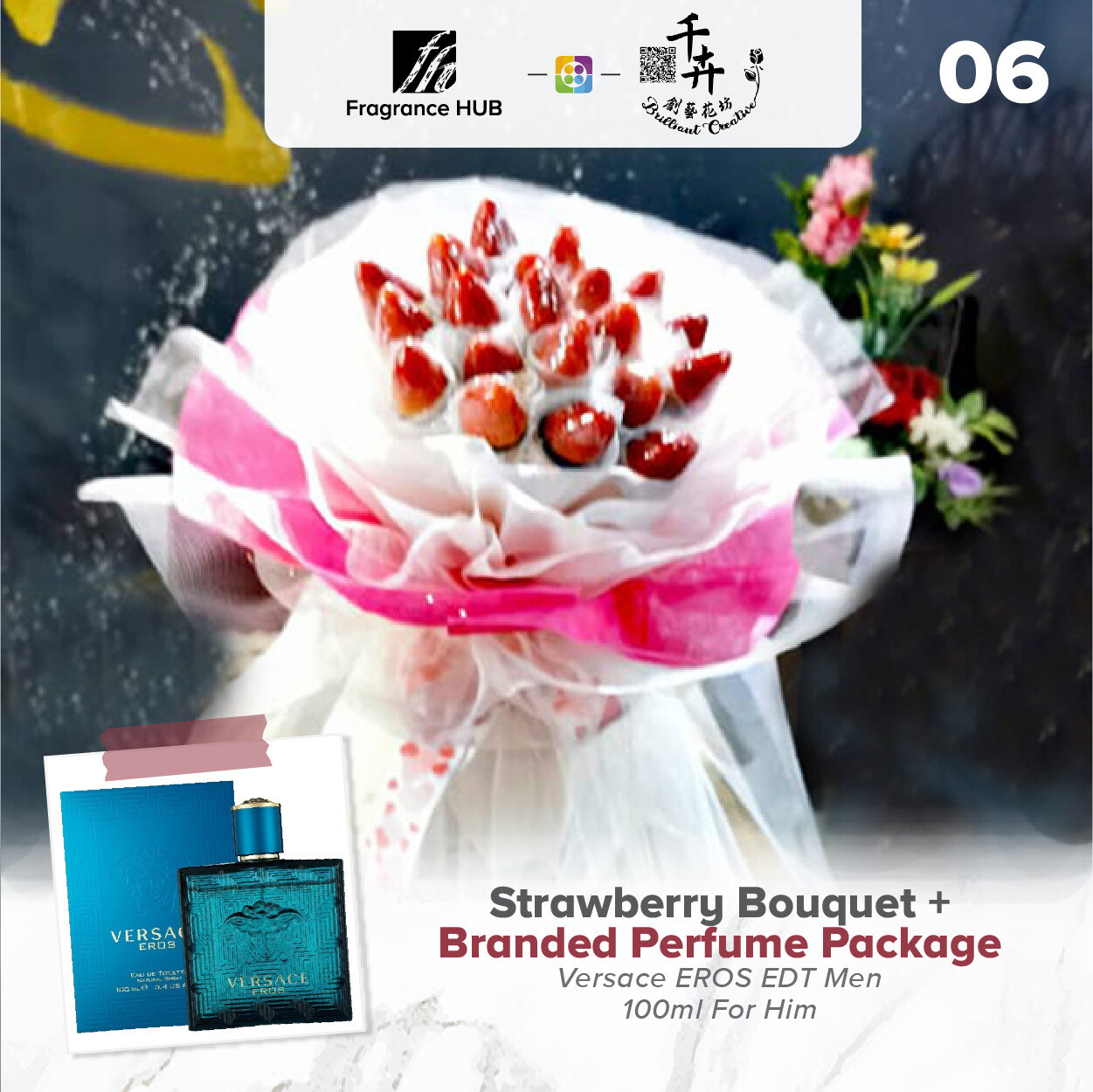 Strawberry Bouquet + Fragrance Hub Branded Perfume (By: Brilliant Creative Florist from Sibu)