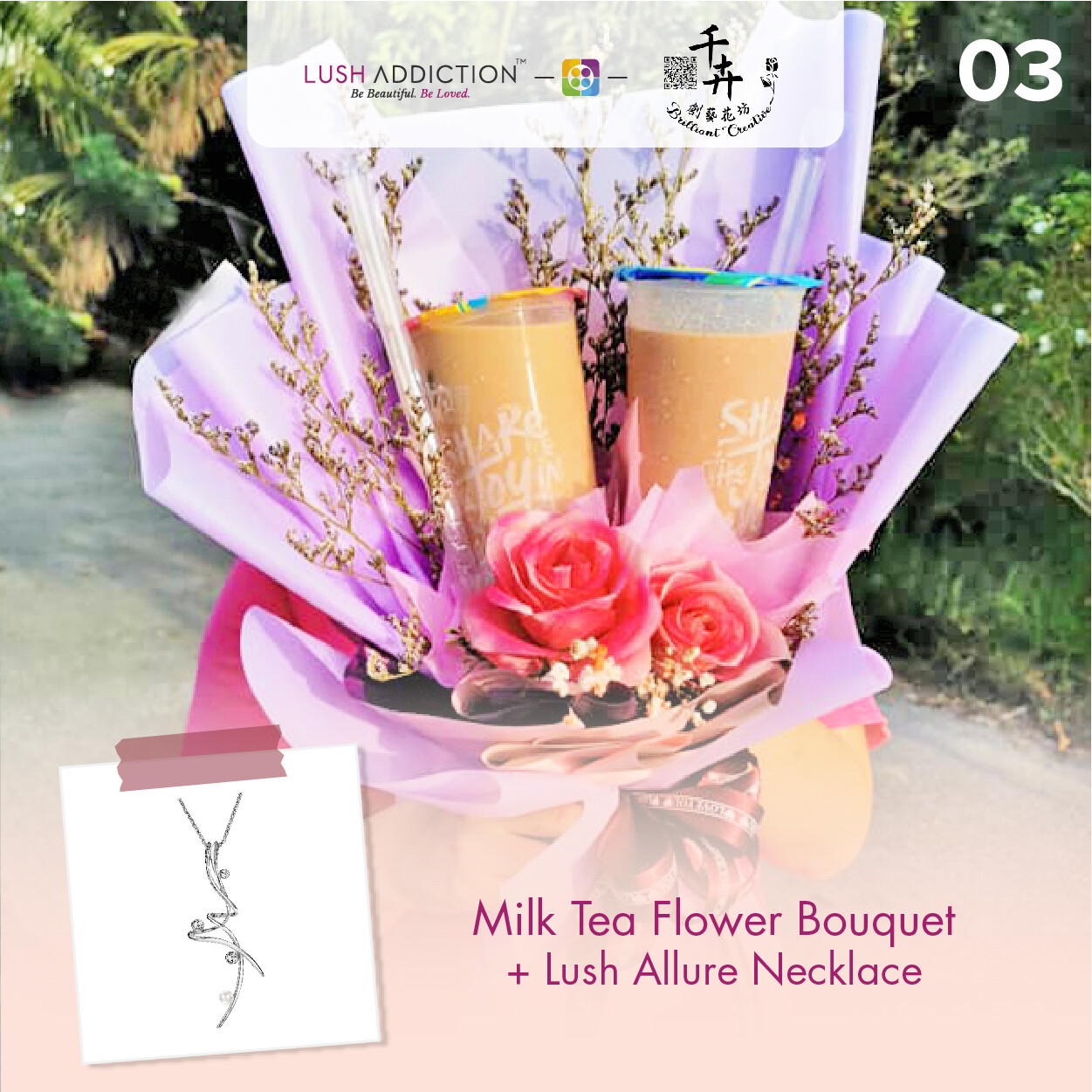 Milk Tea Flower Bouquet + Lush Addiction Necklace (By: Brilliant Creative Florist from Sibu)