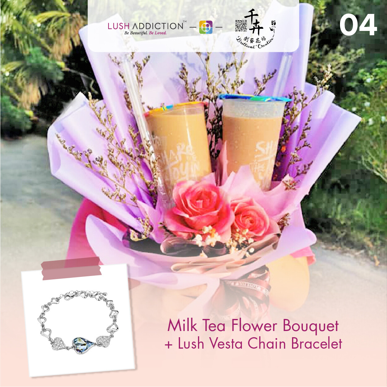 Milk Tea Flower Bouquet + Lush Addiction Necklace (By: Brilliant Creative Florist from Sibu)