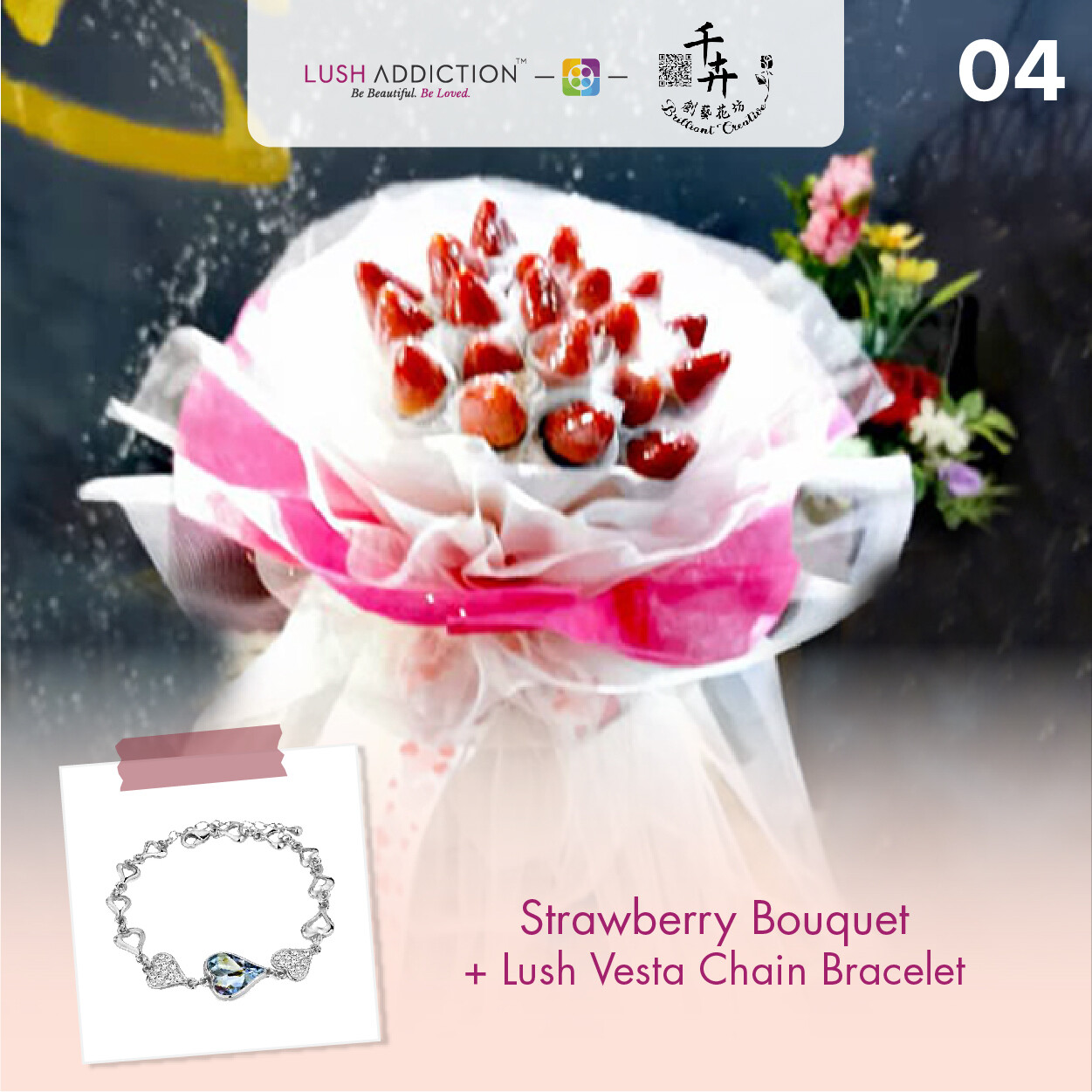 Strawberry Bouquet + Lush Addiction Necklace (By: Brilliant Creative Florist from Sibu)