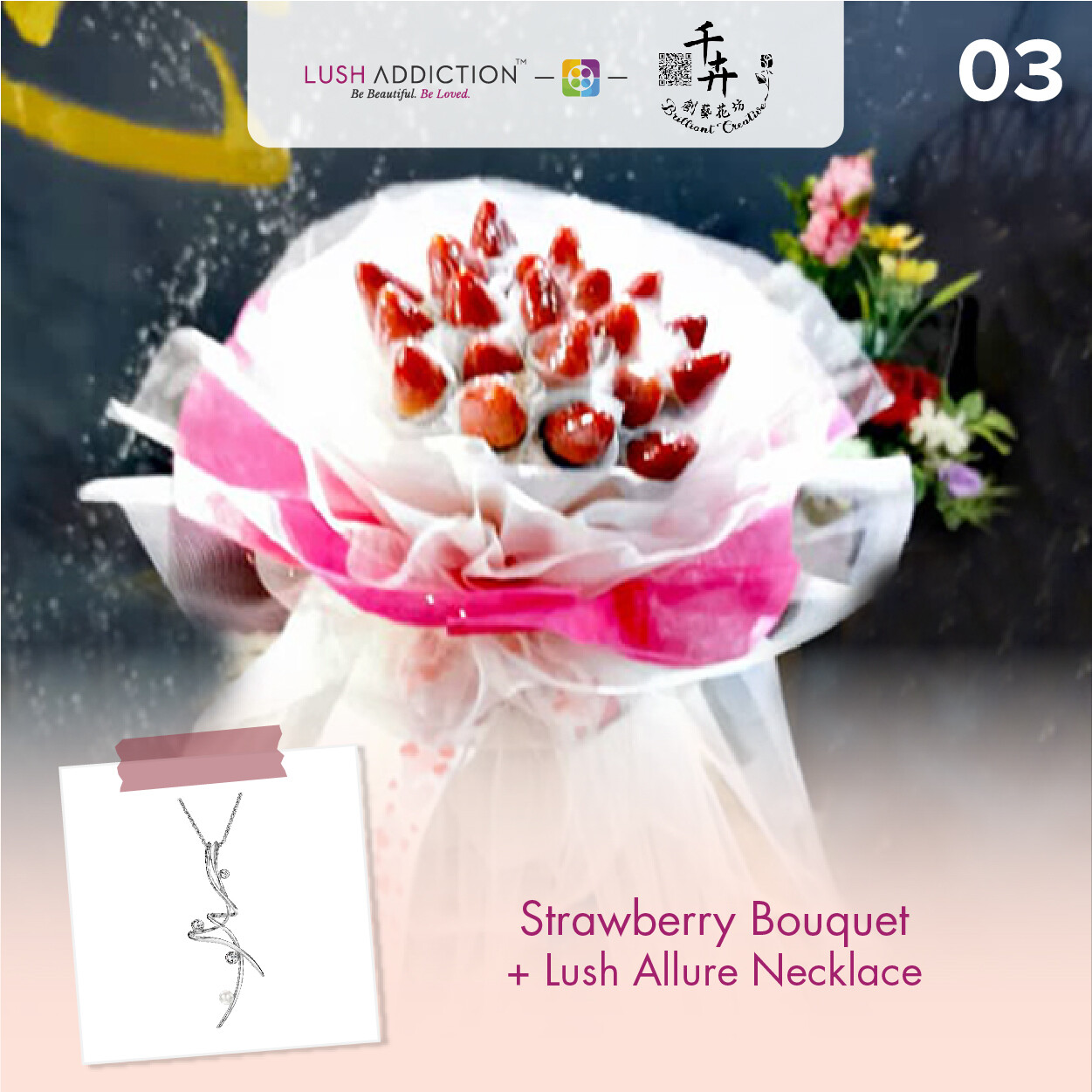 Strawberry Bouquet + Lush Addiction Necklace (By: Brilliant Creative Florist from Sibu)