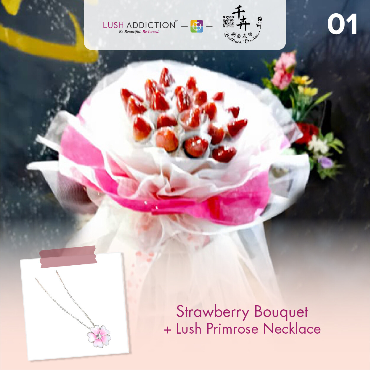 Strawberry Bouquet + Lush Addiction Necklace (By: Brilliant Creative Florist from Sibu)