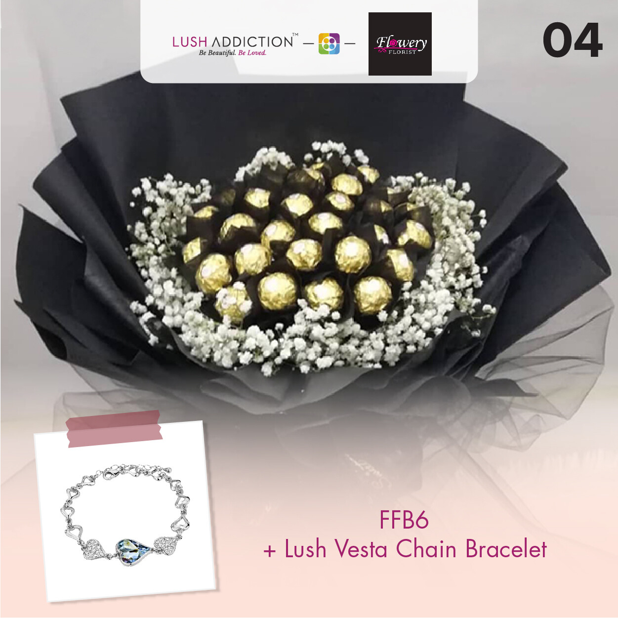 FFB6 Bouquet + Lush Addiction Necklace (By: Flowery Florist from Seri Kembangan)